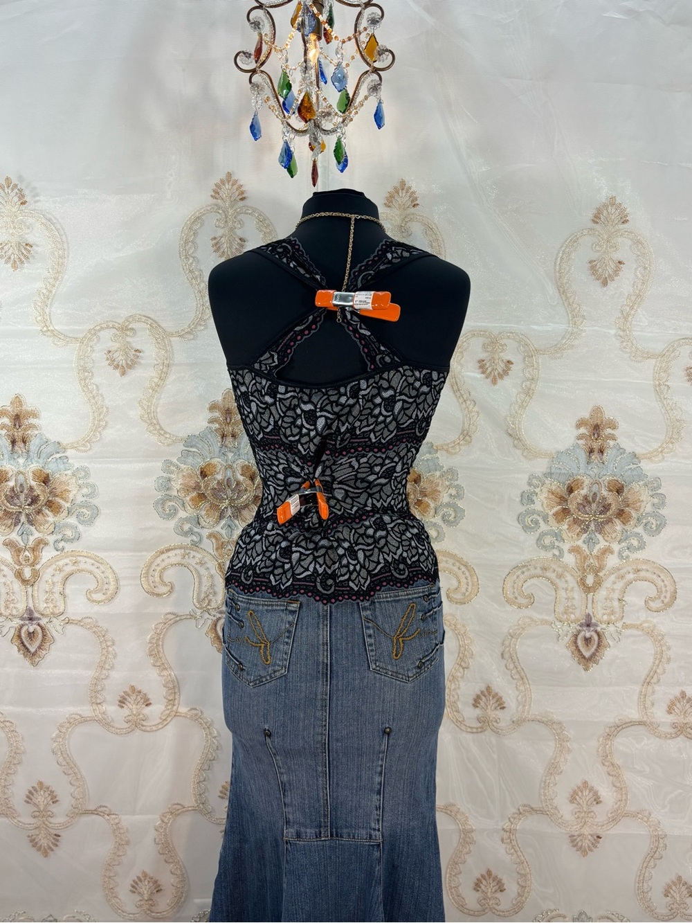 ✨Vintage Y2K Caché Silver & Pink Floral Lace Square Neck Layered Cami✨ - Picture 4 of 7